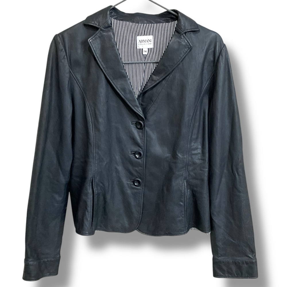 Armani Collezioni Lamb Skin Black Soft Leather Jacket - Size 14